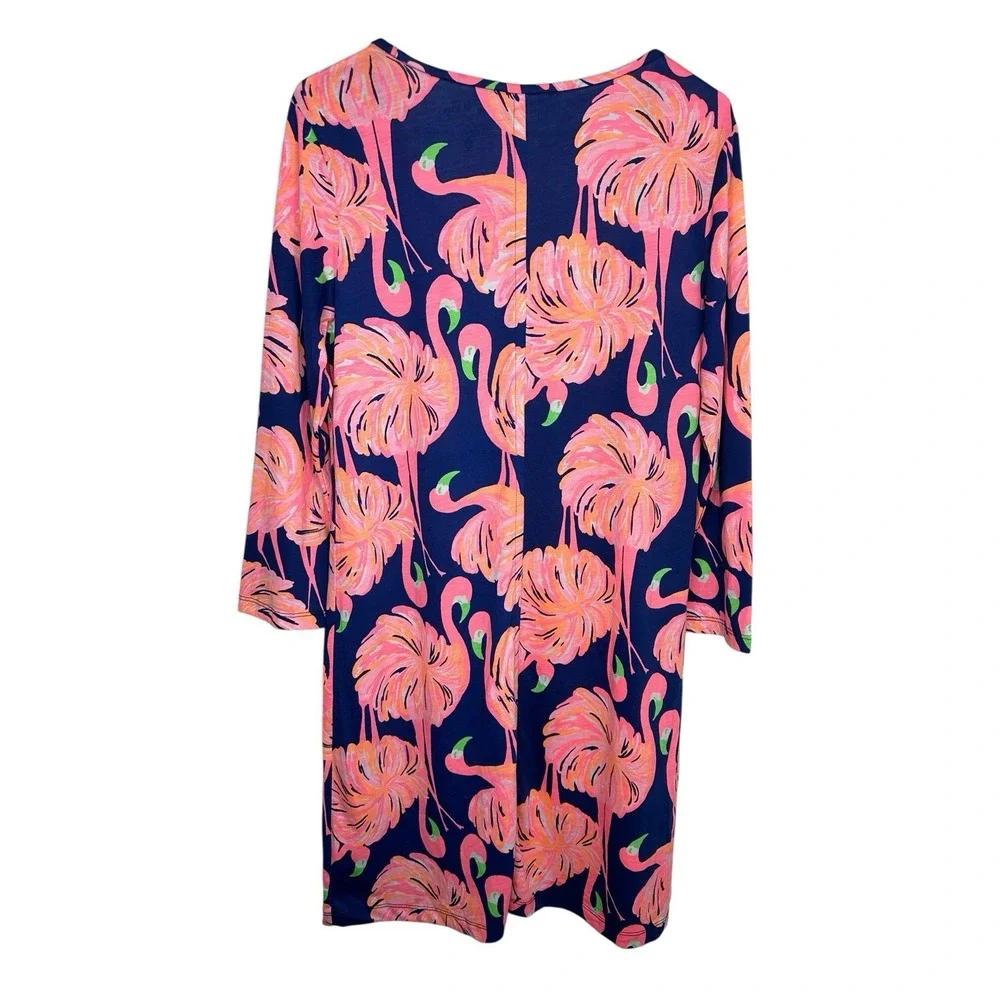 Lilly Pulitzer Beacon Gimme Some Leg Shift Dress Sz Large Flamingos Navy Blue L - Picture 3 of 6
